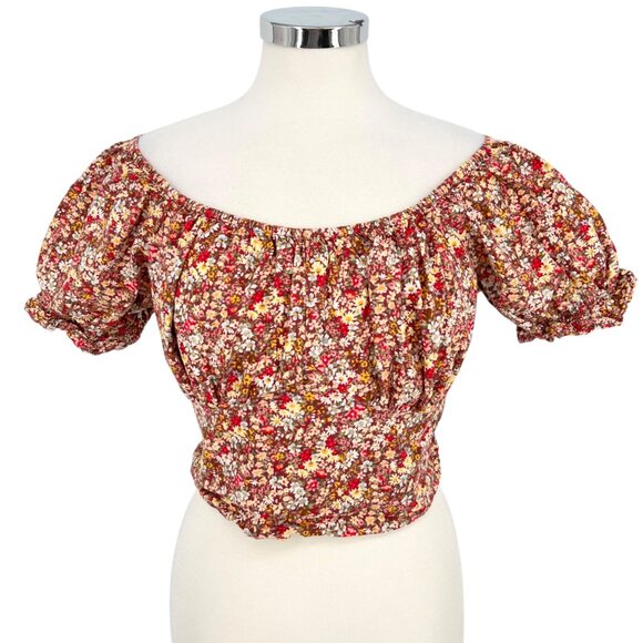 Sim & Sam Floral Off-Shoulder Puff Sleeve Crop Top Size XL - Picture 1 of 11